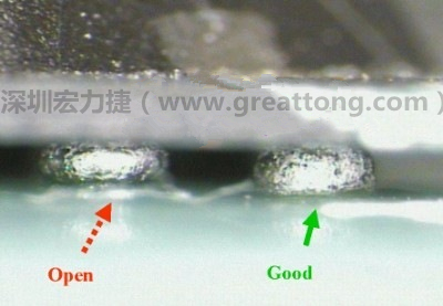 BGA錫球直徑變大，表示焊錫空焊(solder skip)
