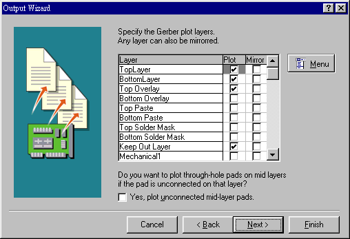 決定Gerber文件要繪制的板層，依據(jù)實(shí)際狀況勾選各個(gè)板層。