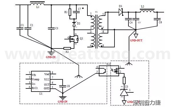 功率回路和控制回路要注意分開，采用單點(diǎn)接地方式