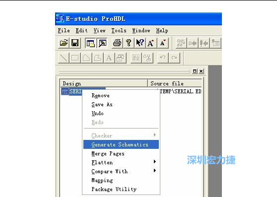 4．右鍵點(diǎn)擊 Serial.EDF 文件，選擇 Generate Schamatics：