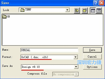 選擇菜單 File－Save As，輸出格式選 ORCAD 9.10。