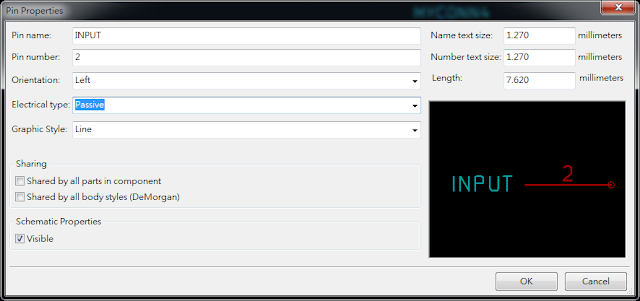 按下工具 "Add pins to the component"， 如底下畫面，  Electrical type 都選 Passive