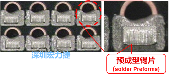  「預(yù)成型錫片(Solder preforms)」是一種擠壓成型的小錫片，可以在PCBA貼片加工時用來局部增加錫膏印刷量，幫助因為使用鋼板印刷而受限的錫膏量，用來改善焊錫的品質(zhì)。