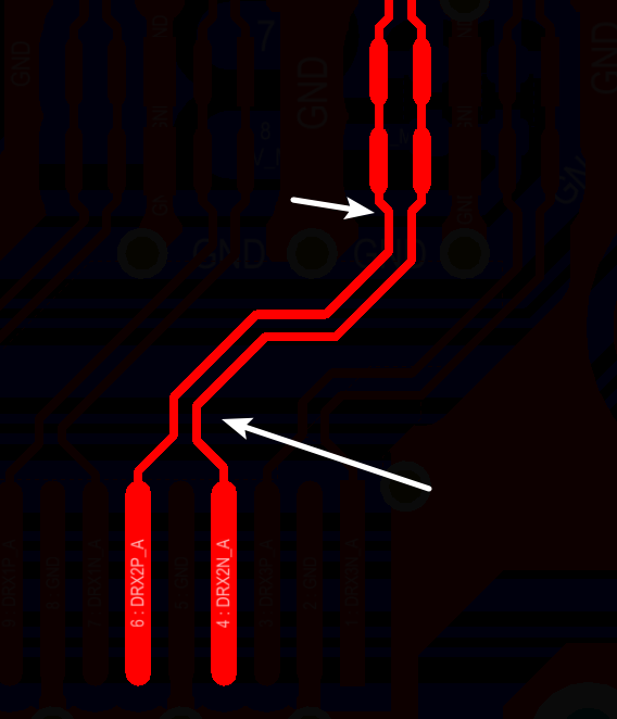 相應(yīng)的要對差分對不匹配的情況作出補償，使其線長匹配，長度差通?？刂圃?mil以內(nèi)