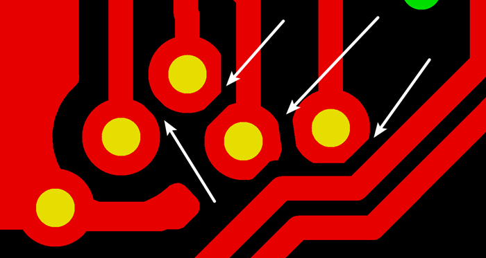 多層板中過孔會在每層線路上都有孔環(huán)，且每個層孔環(huán)周圍環(huán)境有夾線也有不夾線，環(huán)境各不一